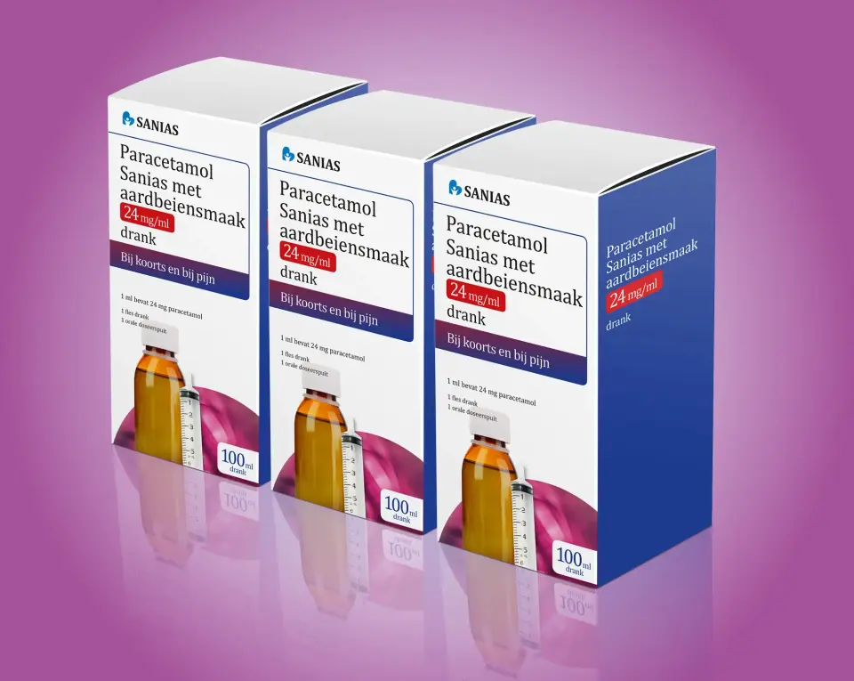 Aurobindo   packshot paracetamol sanias verpakking staand