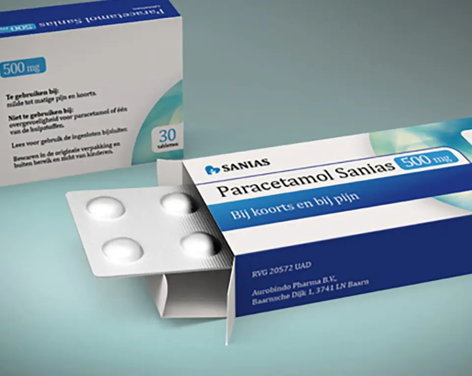 Aurobindo   packshot paracetamol sanias verpakking